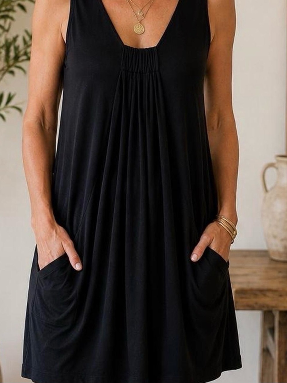 Symmetry Black Jersey Pocket Shift Dress Size Large Made in USA